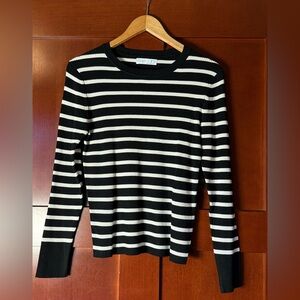 Primark Black and White Striped Long Sleeve Rib Knit Top Size Large